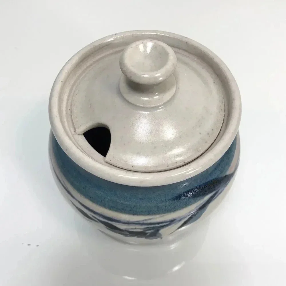 Handmade Signed Floral Motif Studio Pottery Lidded Jar